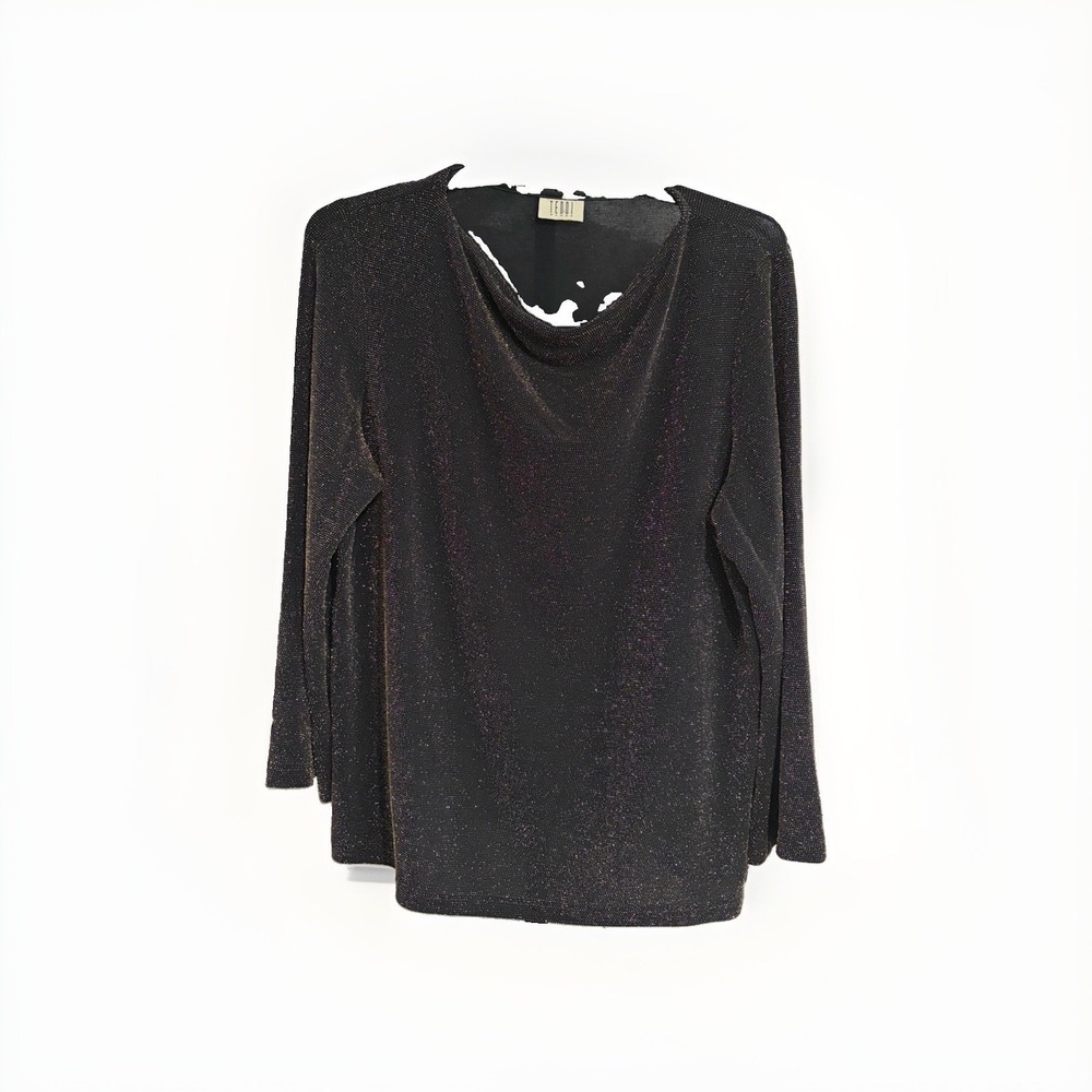 TEDDI Women's Black Metallic Shimmer Cowl Neck Long Sleeve Party Blouse 1X F185